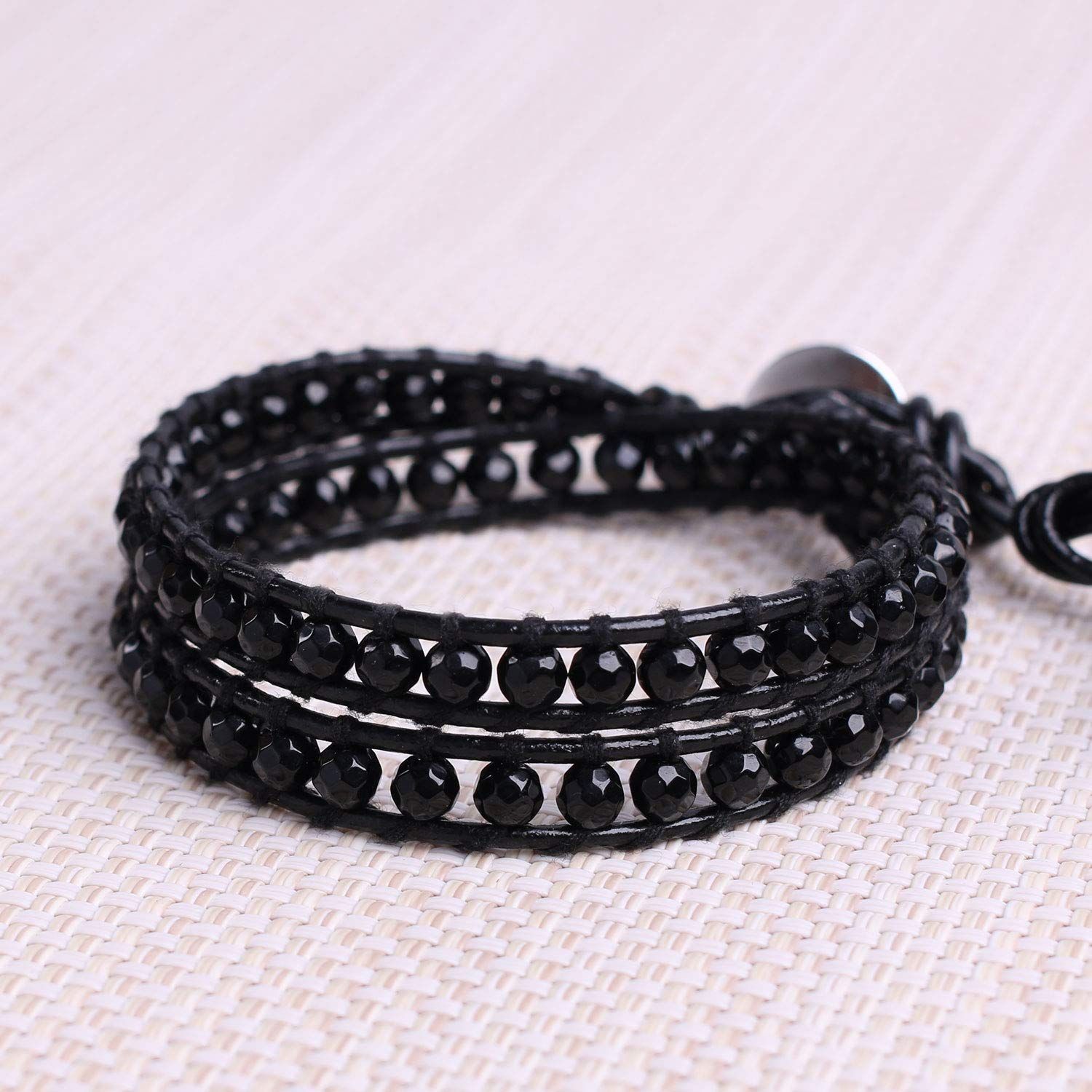 KELITCH合成瑪瑙ビーズブレスレット天然レザー手織りブレスレットレトロファッション友情ジュエリー