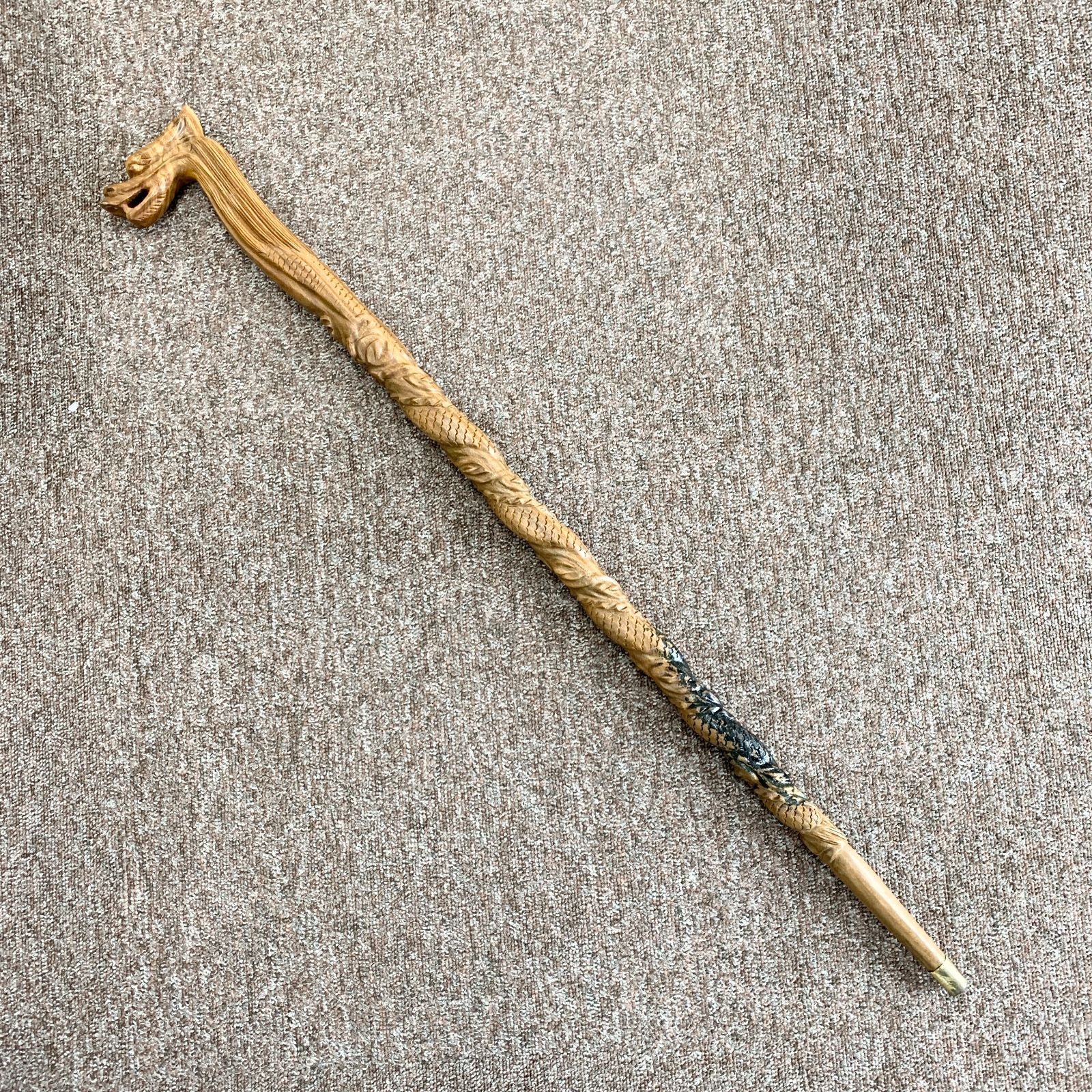 手彫り龍 杖 L字型 ステッキ 緑檀 ドラゴン - メルカリ