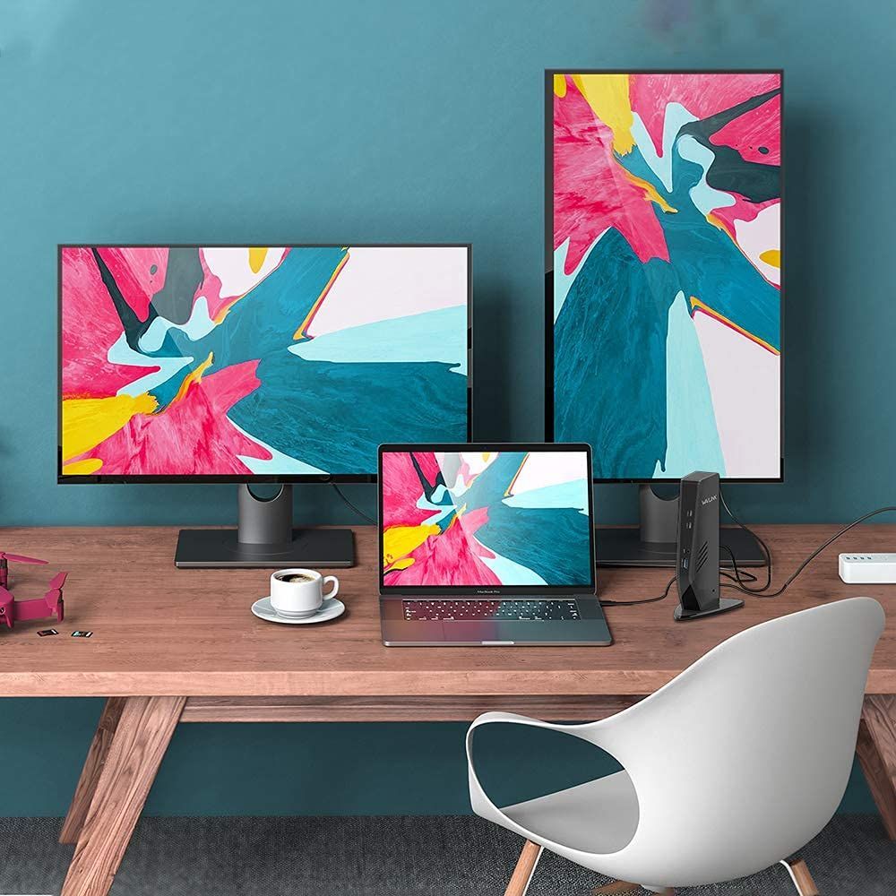 3つの USB-A 2つのUSB-Ｃポート下位互換性 拡張モード ミラーモード 音声入出力 2つのDP 2つのHDMIポート出力 ギガビット デュアル4K シングル5K Windows Mac 65W OS PD Xに対応 ユニバーサルドッキングス VETTDRUCK_DE