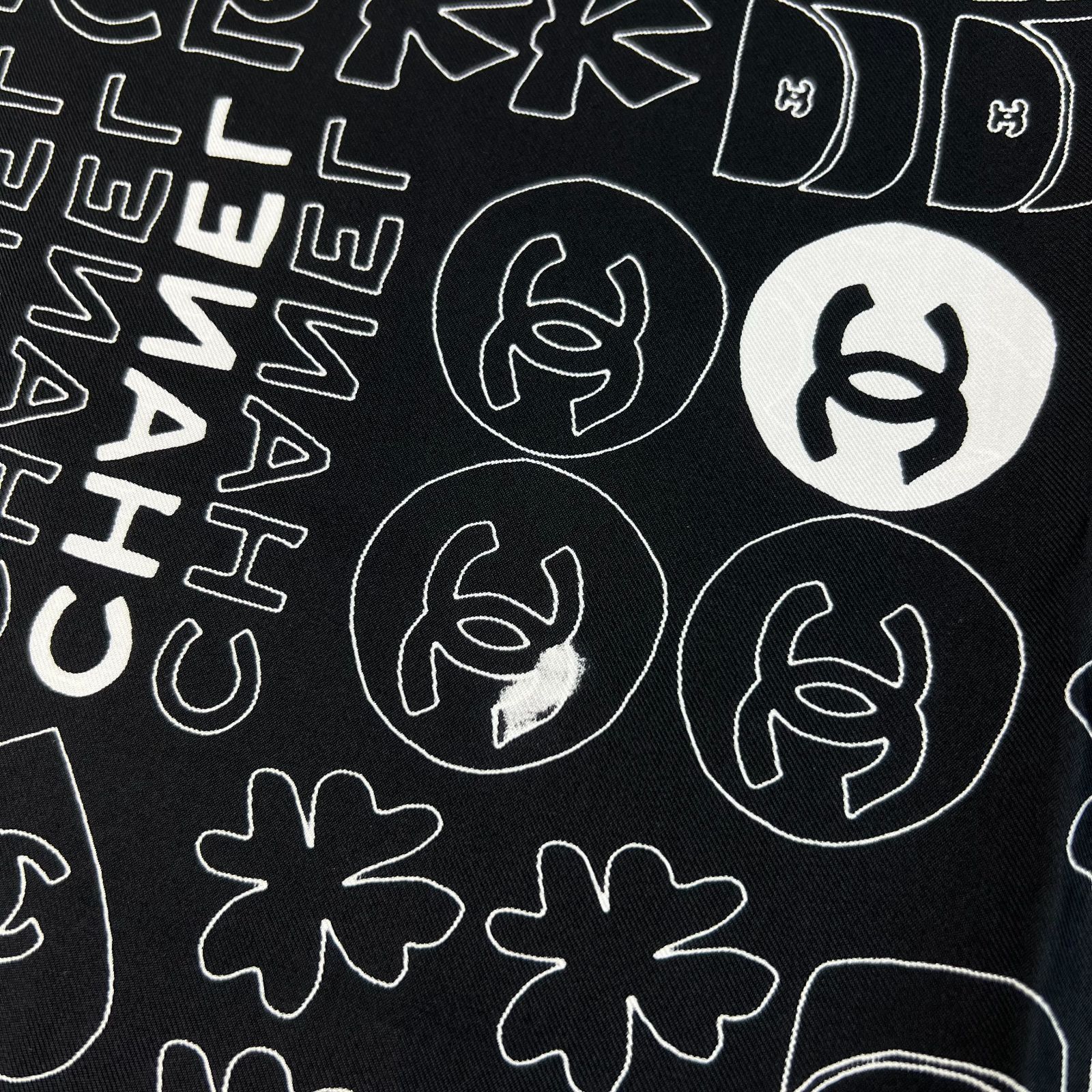 CHANEL シャネル ココマーク スカーフ シルク ブラック ホワイト