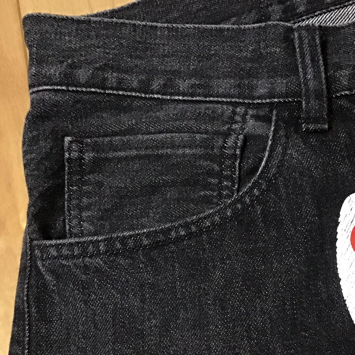 春のコレクション BAPE SHARK WASHED WIDE FIT BLACK DENIM PANTS L