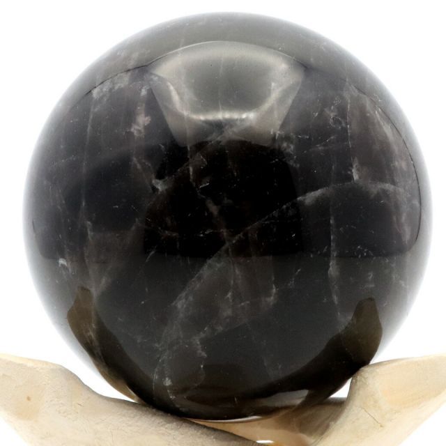 モリオン 黒水晶 丸玉 割引 木製台座付き 直径 74.8mm 山東省産 天然石