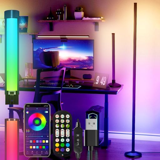 RGBLEDフロアライト間接照明スタンドフロアランプ高さ165cmコーナースタンドライト調光/調?度/調速可能1/2/3/4段階高さ調整可能1台2役卓上・フロア間接照明おしゃれデスクランプ・フロア…