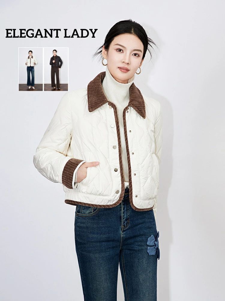 カジュアル ショート丈コート ダウンジャケット ダウンコート エレガント 折り襟 ２色 シングルブレスト レディースコート レディースジャ