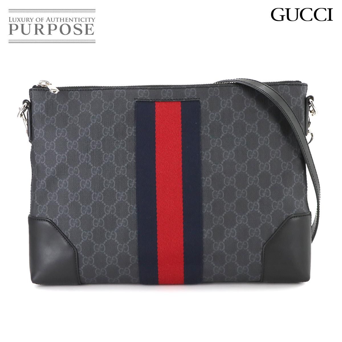 グッチ GUCCI GGスプリーム 2way メッセンジャー ショルダー クラッチ バッグ グレー ブラック シェリーライン 474139 90279153
