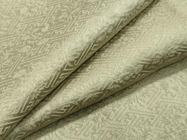 平和屋着物▽上質な色無地 単衣 紗綾形草花地紋 若芽色 正絹 逸品  
