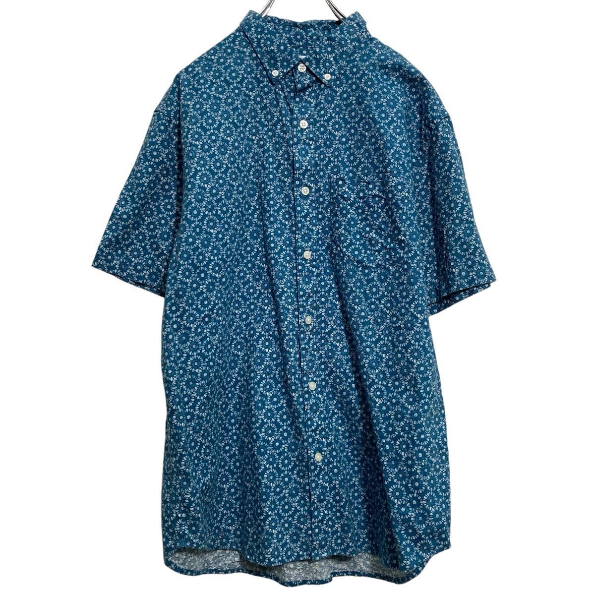 OLD NAVY 半袖 柄シャツ オールドネイビー L グリーン ボタンダウン ポケット 古着卸 アメリカ仕入 a703-5751