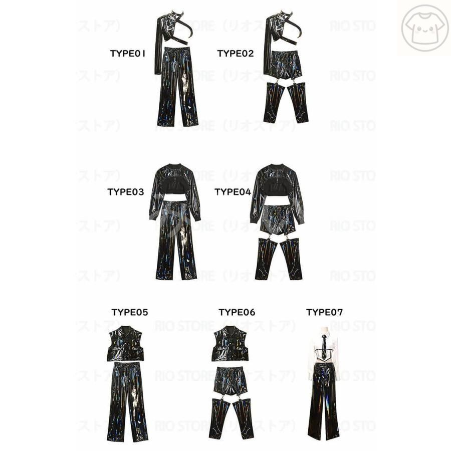 大人 韓国 ダンス衣装 セットアップ ヒップホップ ダンス衣装 レディース 黒 フェイク レザー パンツ キッズ 女の子 ジャズダンス衣装 上下