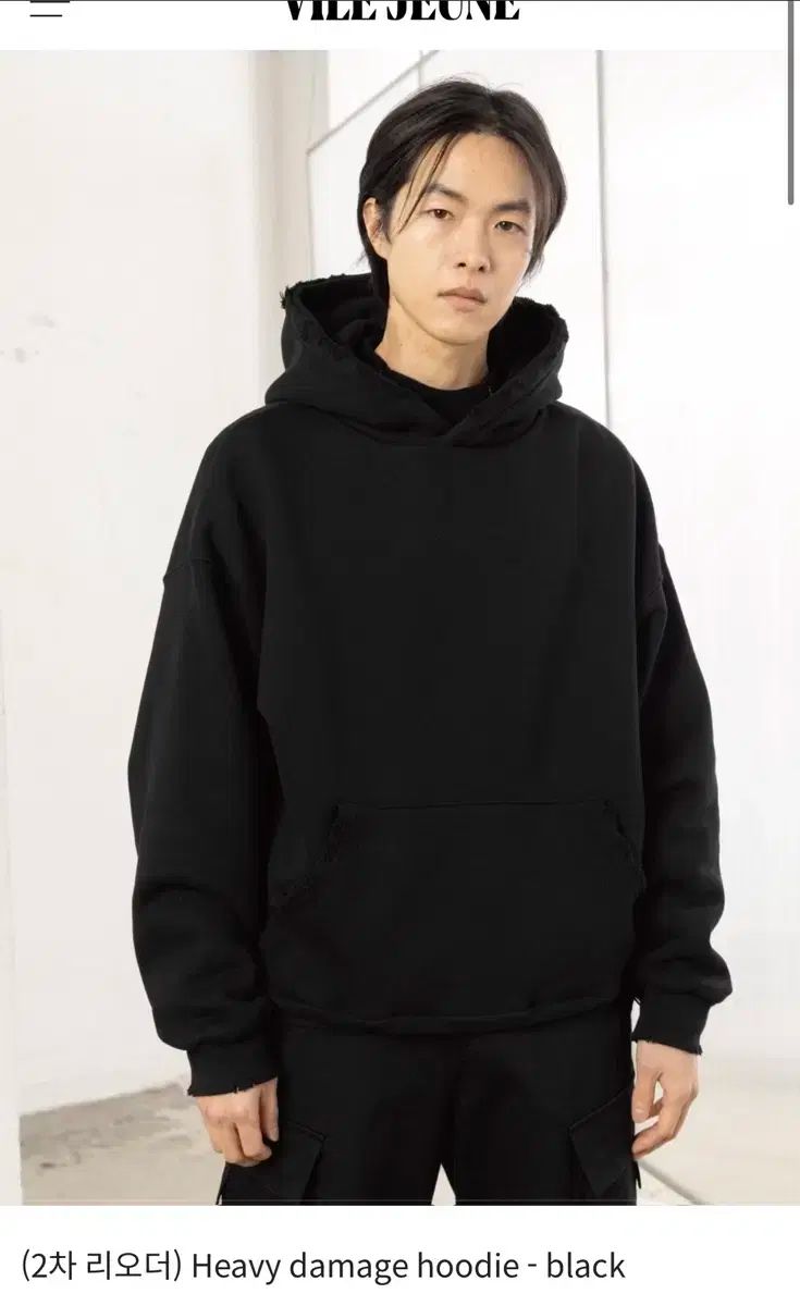 ビルゼン ヘビー ダメージ フード付きTシャツ 黒