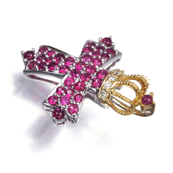 笠原真寿美 ペンダントトップ ルビー ダイヤ ダイヤモンド クラウン クロス K18YG WG 177258 WWW_SIROKUMA-CORPORATION_COM