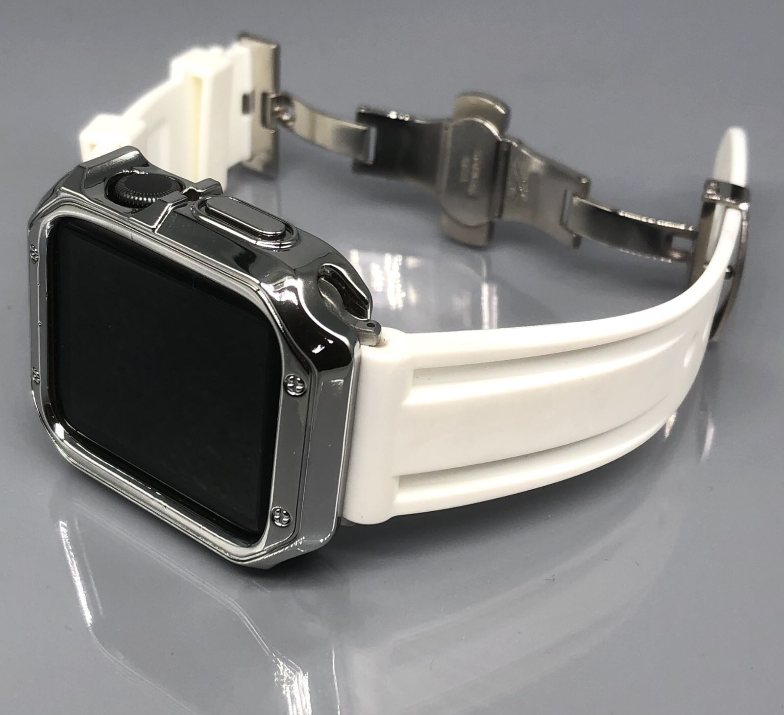 GimelZayinセット カスタム ホワイト シルバー アップルウォッチバンド ラバーベルト Apple Watch カバー ケース メンズ  レディース 38mm 40mm 41mm 42mm 44mm 45mm メンズ レディース