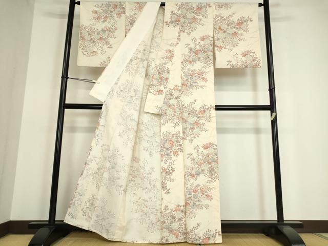 平和屋着物▽上質な小紋　単衣　生紬　風景花文　正絹　逸品　DAAW0510op 平和屋着物▽上質な小紋 単衣 生紬 風景花文 正絹 逸品