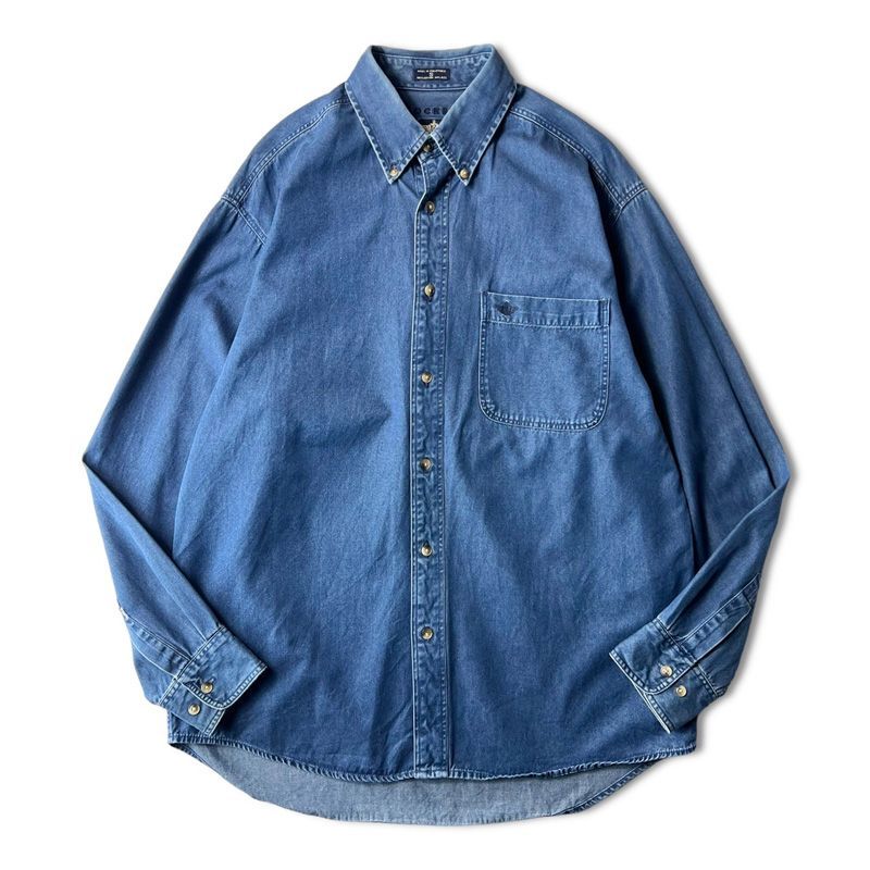 濃紺 90s DOCKERS コットン デニム ボタンダウン シャツ S / 90年代 オールド ドッカーズ リーバイス Levis 長袖シャツ