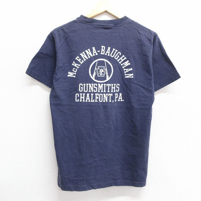 M/古着 半袖 ビンテージ Tシャツ メンズ 90s 銃 クルーネック 紺 ネイビー 24jun25 中古