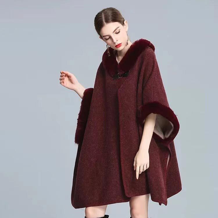 バレンシアガポンチョケープチェックウールコートフードマルチカラー