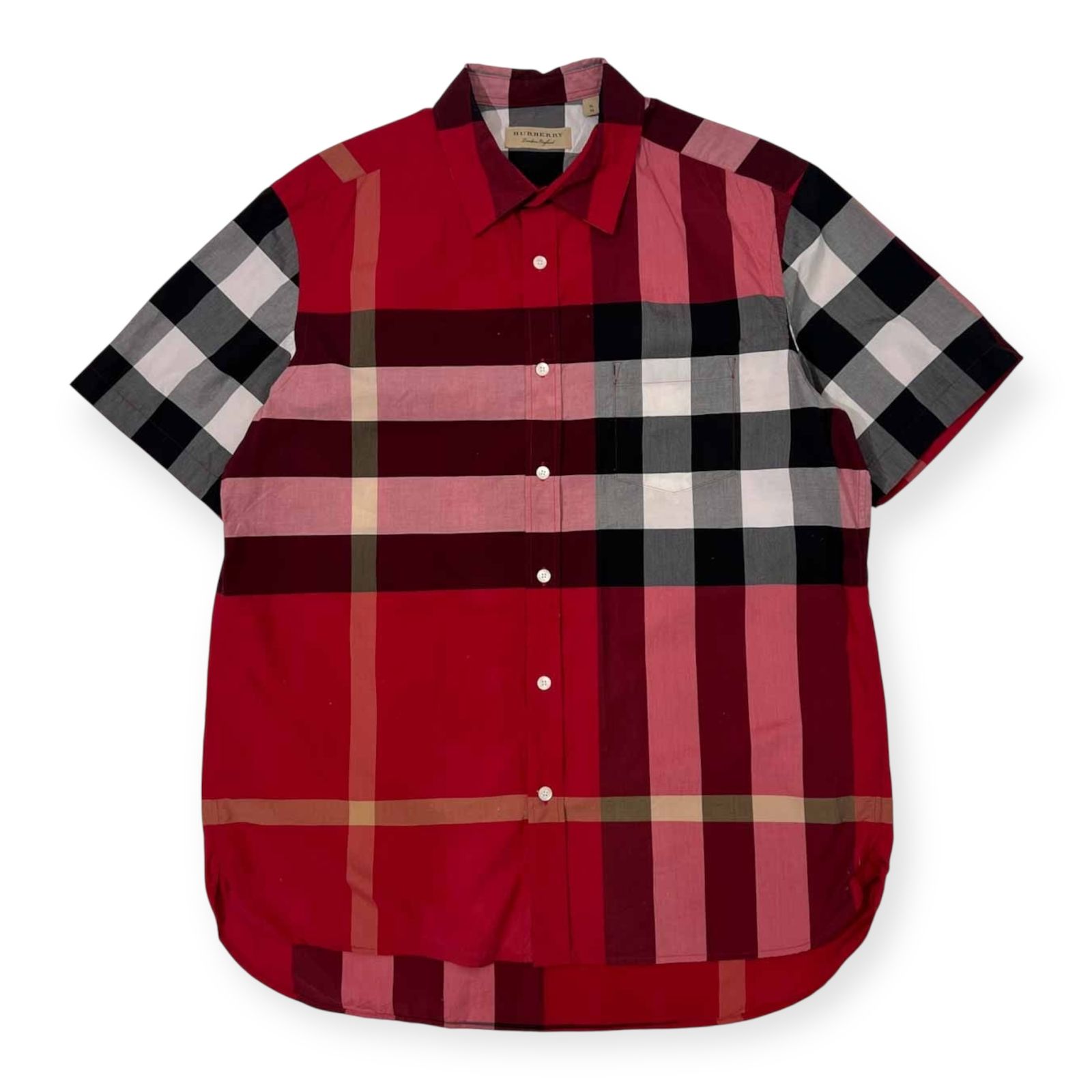 BURBERRY LONDON ENGLAND バーバリー ロンドン イングランド メガチェック 半袖シャツ サイズ XL |レッド系 メンズ
