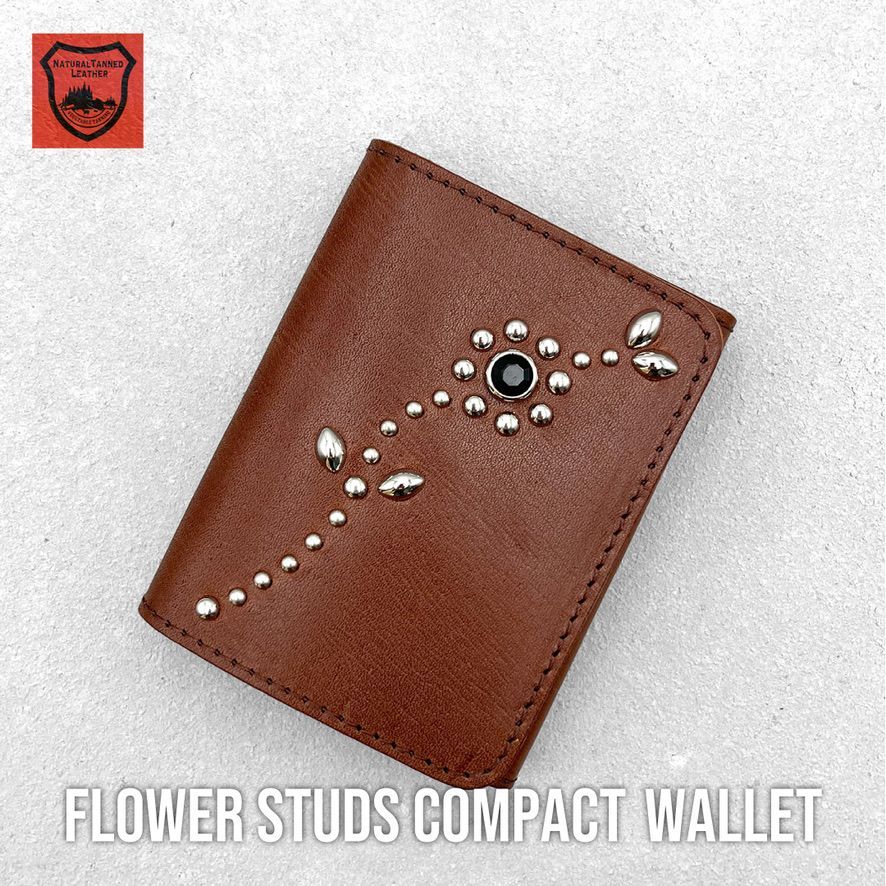 栃木レザー財布 コンパクト財布 ミニ財布 スタッズ財布 二つ折り財布 メンズ財布 wallet 小さい財布 日本製 新品 ［WL001W-ST7］ 送料無料