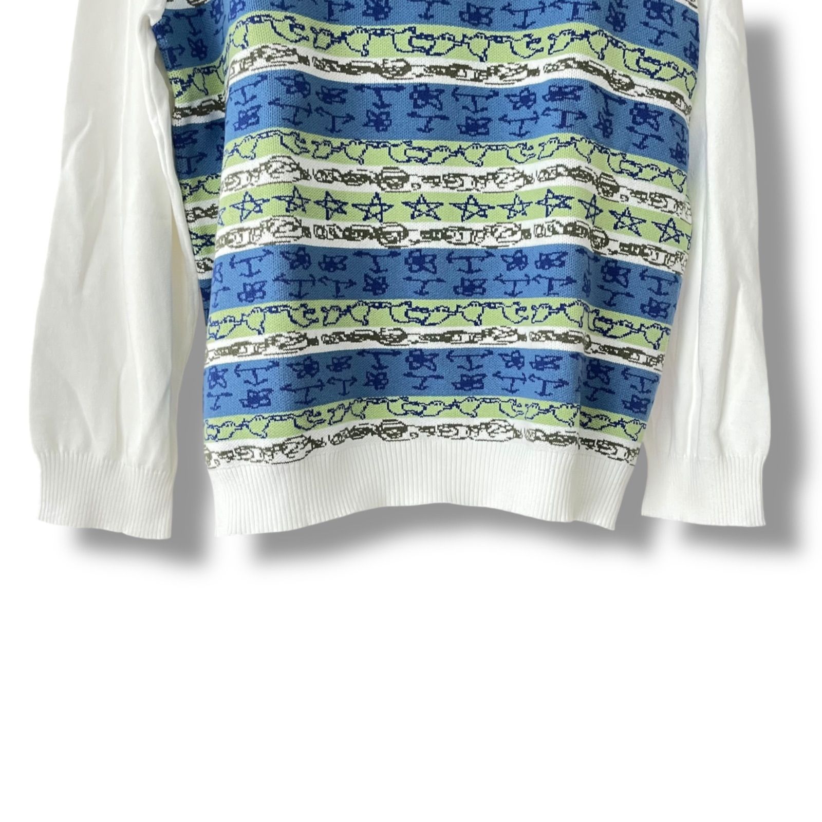 TTT MSW ティー・ティー・ティー 白地マルチカラー ニットポロシャツ