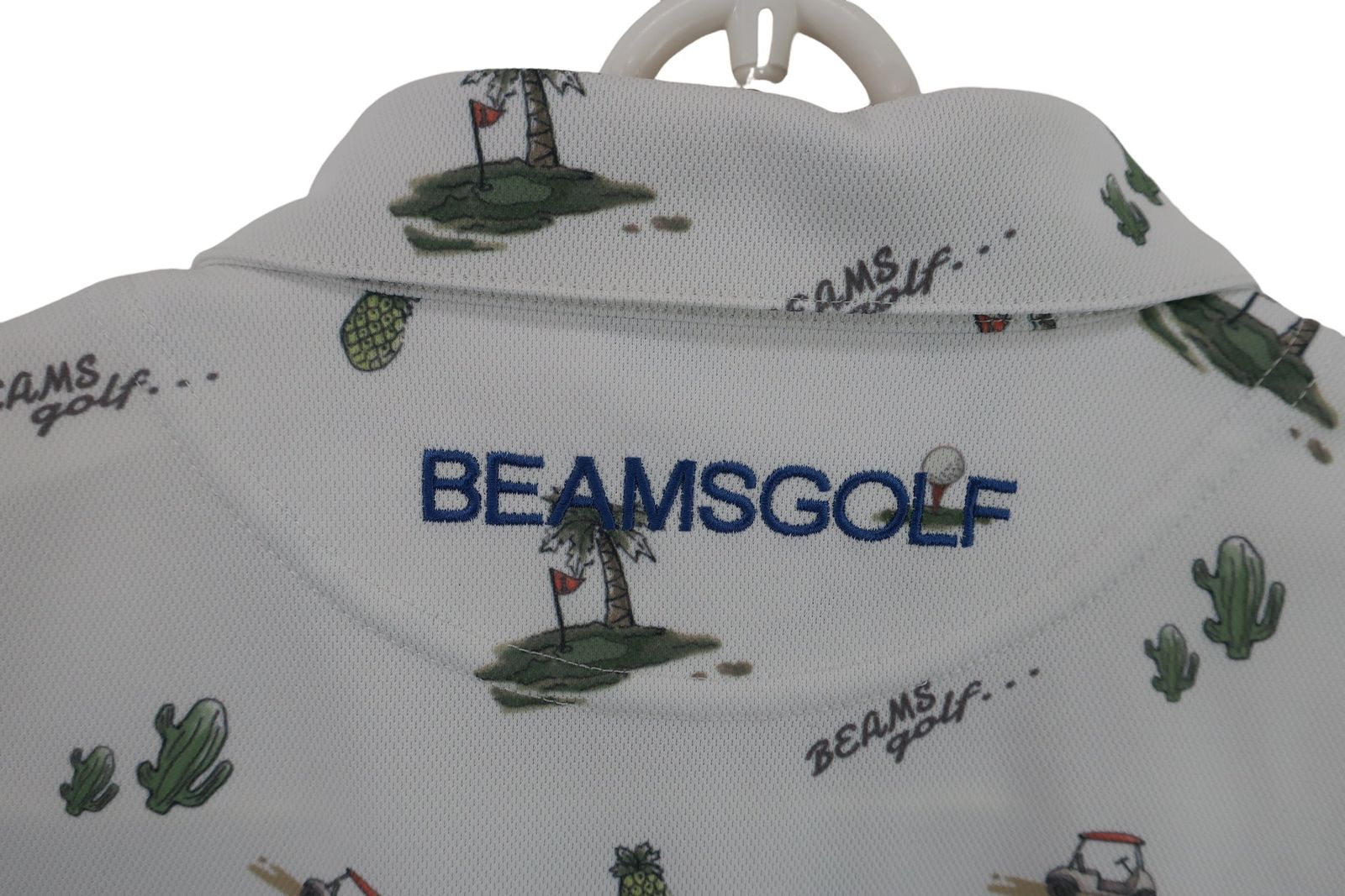 美品】BEAMS GOLF(ビームスゴルフ) ポロシャツ 白ヤシの木柄