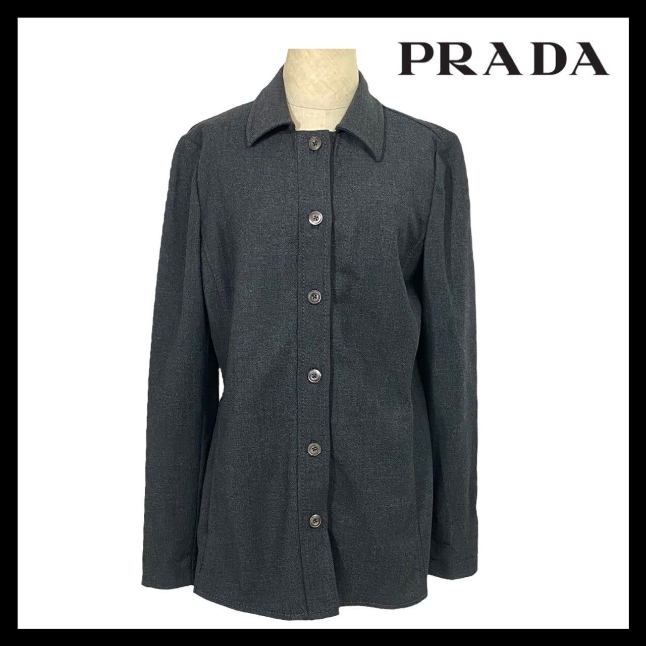 U【PRADA】サイズ 42 ジャケット ウール 90% ナイロン 10% グレー 