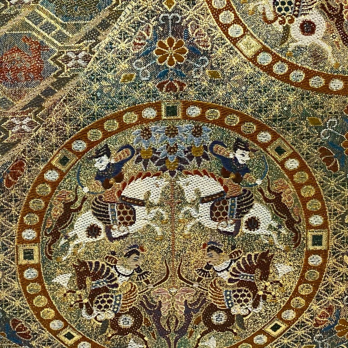 丸帯 美品 逸品 正倉院名物裂集成 狩猟紋 箔 金銀糸 金色 全通