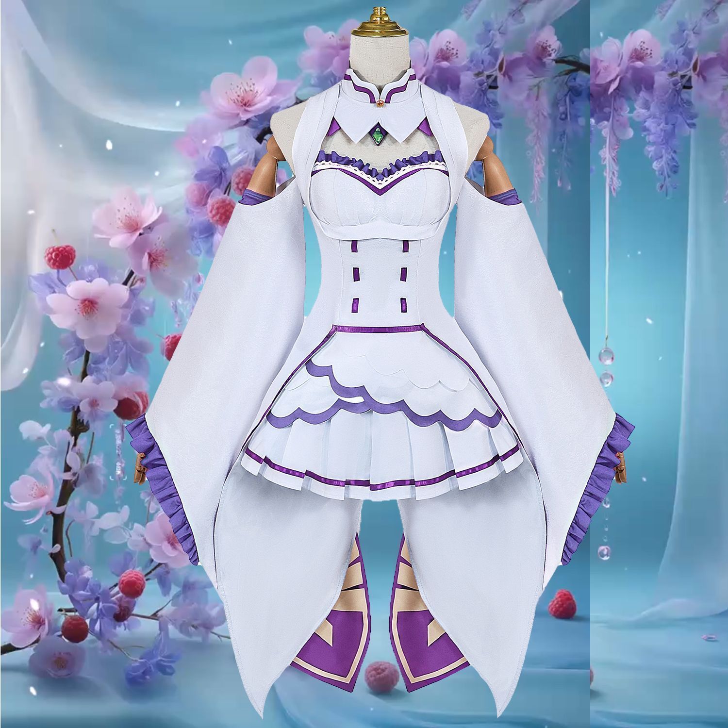 ♥ Reゼロから始める異世界生活 エミリア コスプレ衣装 フルセット 可愛いワンピース アニメキャラクター 仮装 撮影会 ハロウィン イベント用 高品質コスチューム レディースサイズあり