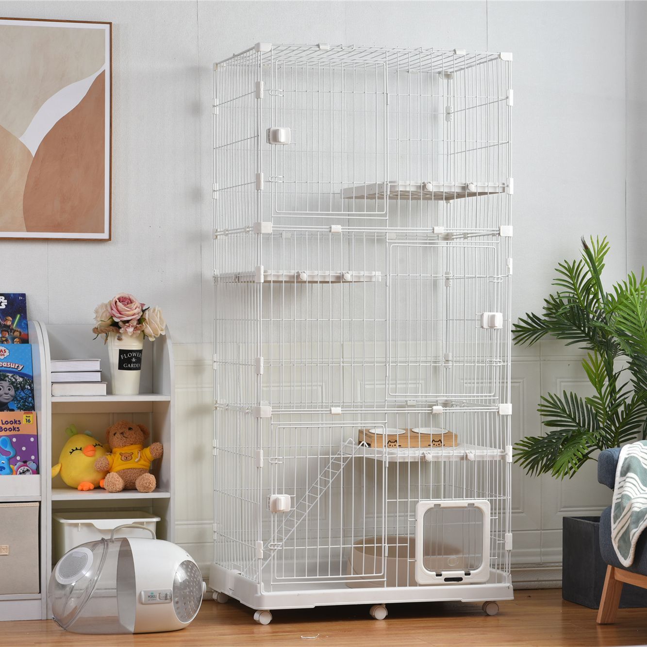キャットケージ　キャスター付き　ケージ　ゲージ　2段　ホワイト キャットケージ キャスター付き ケージ ゲージ 2段 ホワイト