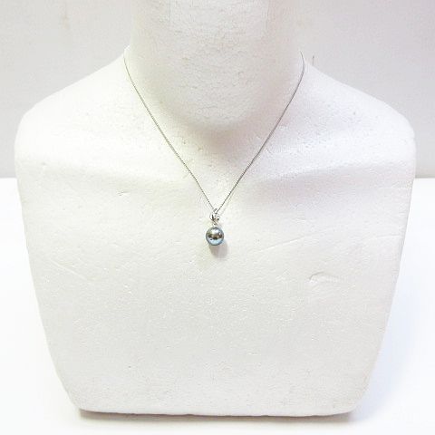 琉球真珠 黒蝶真珠 パール ペンダント ダイヤ 0.01ct K14WG