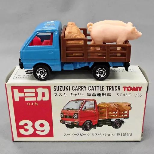 ミニカー 1|55 スズキ キャリィ 家畜運搬車 スカイブルー×ブラウン|赤箱| トミカ No.39