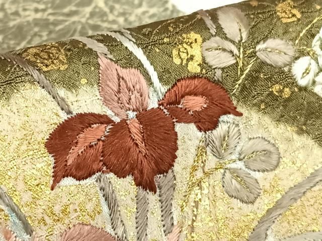 平和屋着物○訪問着 絞り 刺繍 地紙花文 暈し染め 金彩 金糸