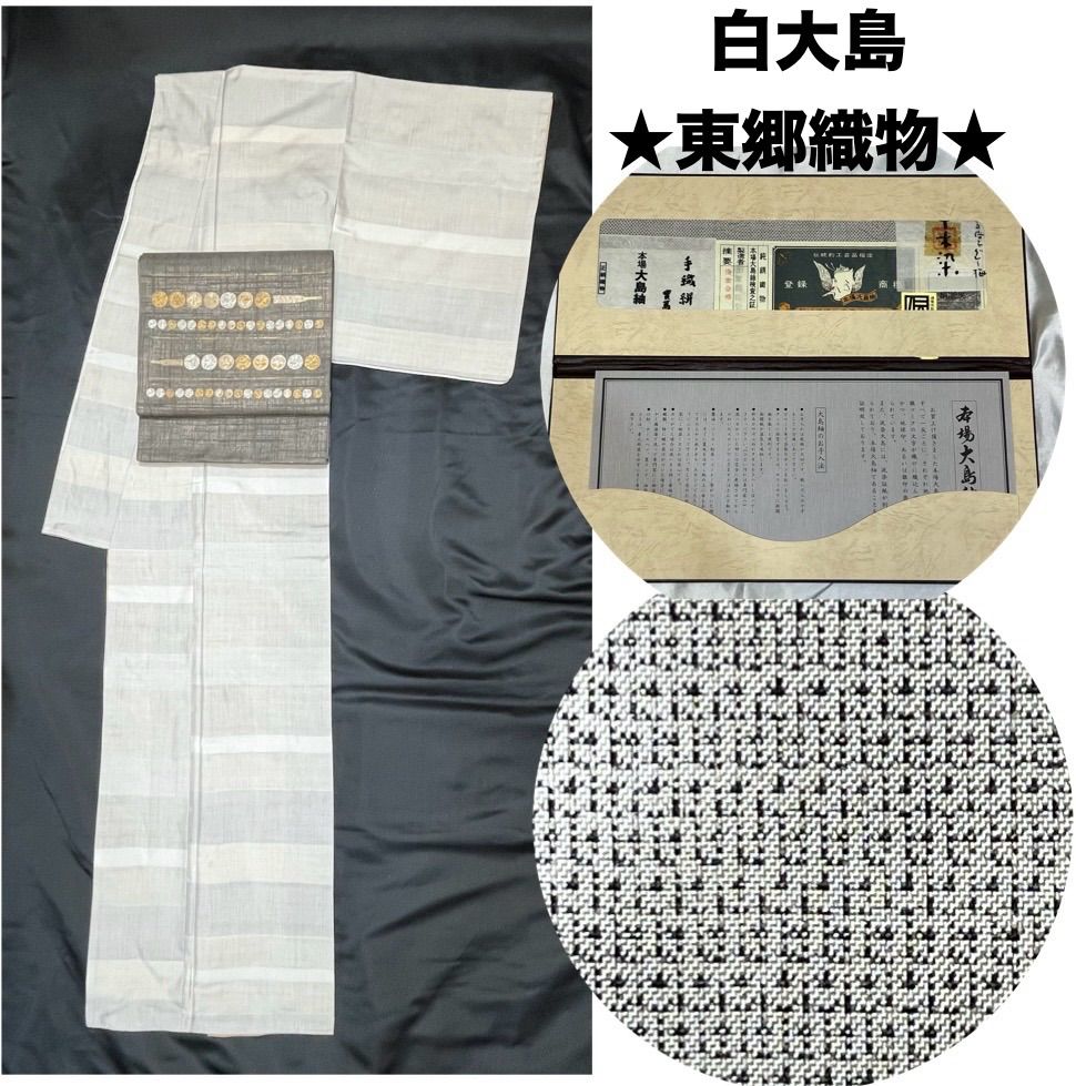 超豪華絢爛綺麗美品身丈159cm裄丈66cm白大島正絹袷広襟本場大島紬 