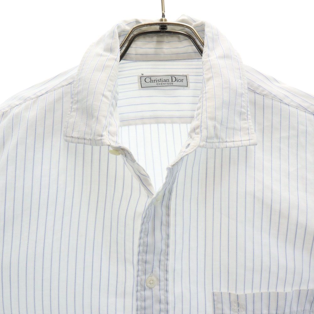 Christian Dior ストライプ柄長袖ワイシャツ 白青/QW177 クリスチャンディオール 90s オールド ストライプ柄 長袖 シャツ