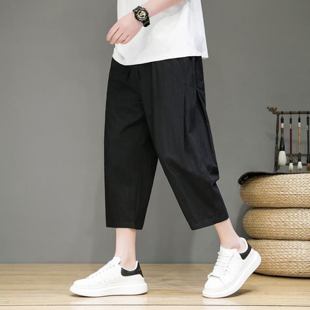 種類67：XL/C：AK01-ネイビーブルー メンズ ファッション 服 男性用 オシャレ シンプル 大人 かっこいい 大きいサイズ ストリート 紳士服 リネン クロップド パンツ 夏 薄手 パンツ 綿 カジュア