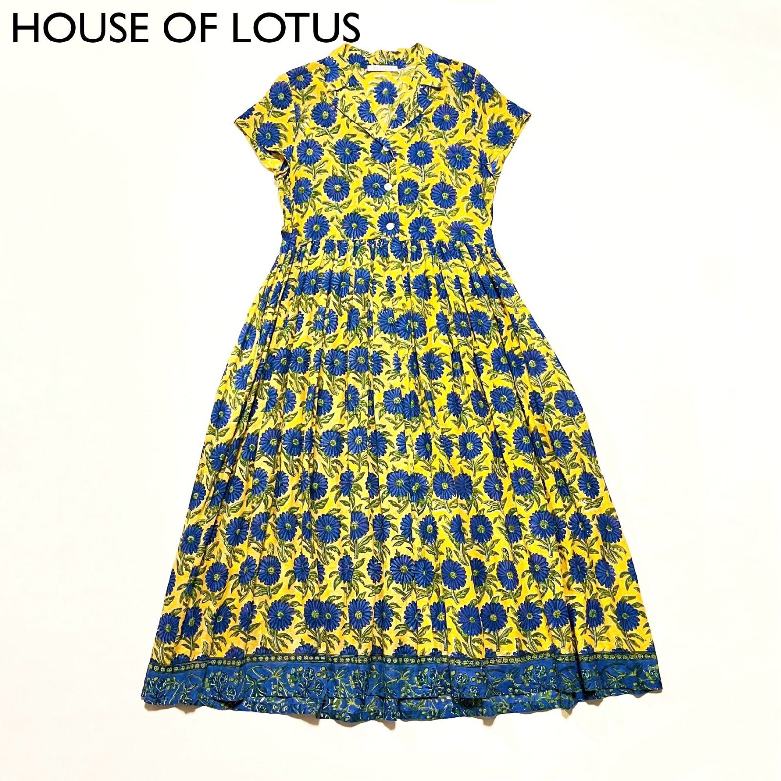 cE45 HOUSE OF LOTUS 花柄シャツワンピース ひまわり 向日葵 ロングワンピース