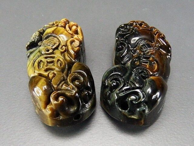 桃ちゃん様♡専用♡龍彫りの木　紫檀　太極石ヘビ彫り　ブルータイガーアイ 豊穣金龍＆急上昇〉タイガーアイ ハイグレード カービング