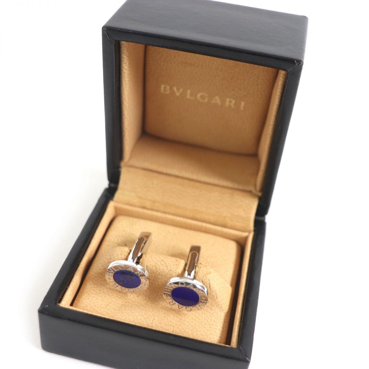 美品□BVLGARI ブルガリブルガリ SV925×ラピスラズリ カフスボタン/カフリンクス シルバー×ブルー 総重量7.0g 伊製 ケース付 メンズ