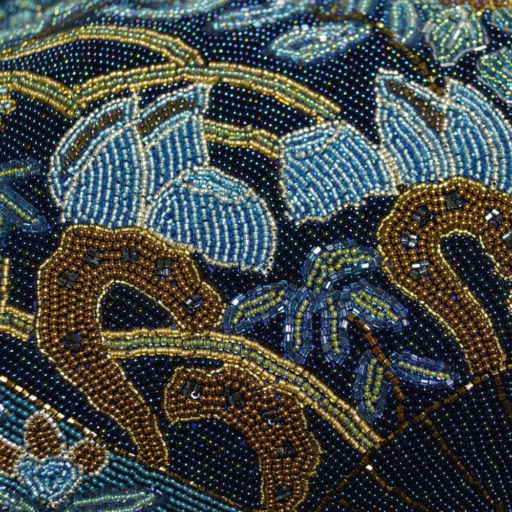 ビーズバッグ 和装バッグ がま口 ビーズ刺繍 植物模様 手刺繍