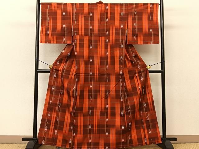 平和屋着物▽上質な紬 単衣 絣柄 正絹 逸品 AABB2348fy