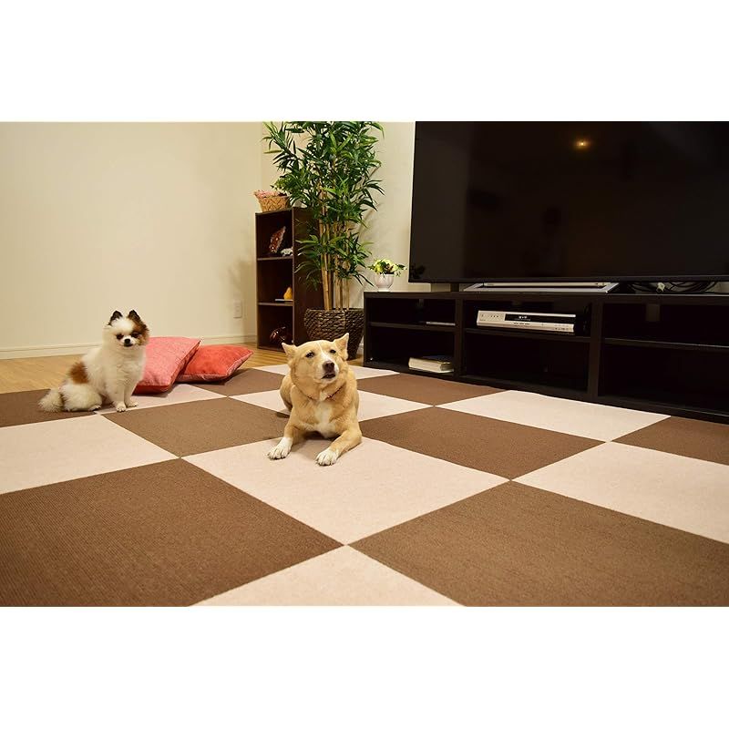 ６畳用大判タイプ おくだけ撥水吸着 タイルマット 60cm×45cm 36枚セット ベージュ 撥水加工 洗濯可 0
