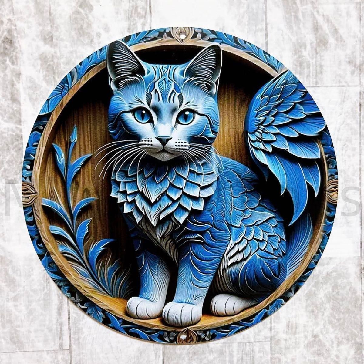 猫 壁飾り 新品・未使用】青い猫 壁飾り 猫の雑貨 メタルウォールアート