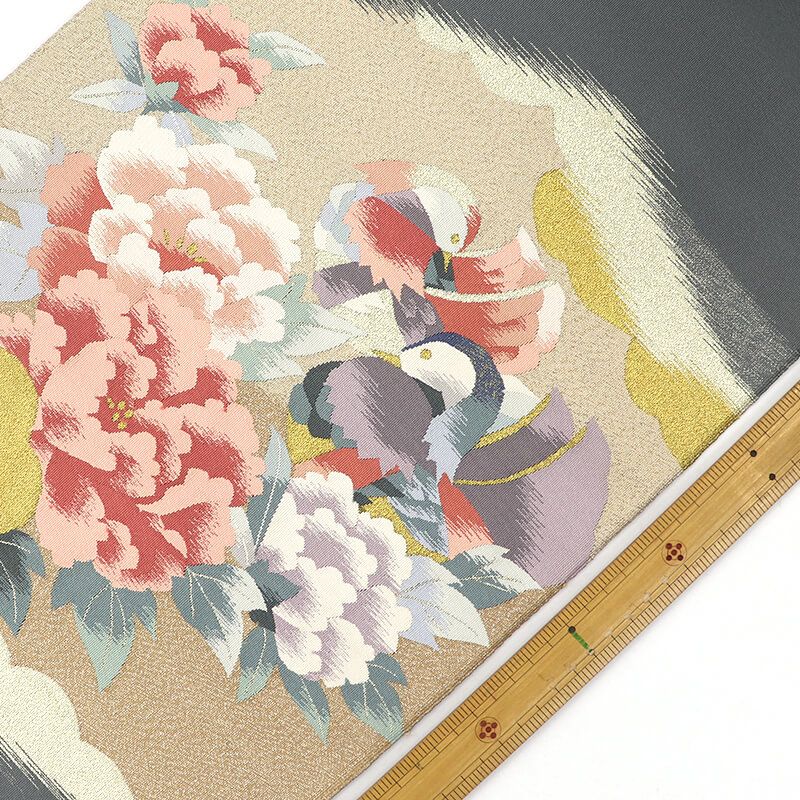 平和屋着物●爪＆#25620；き本綴れ　八寸名古屋帯　手描き　刺繍　枝桜文　金彩　正絹　逸品　CAAX9526yk 平和屋着物○爪搔き本綴れ 八寸名古屋帯 手描き 刺繍 枝桜文 金彩 正絹