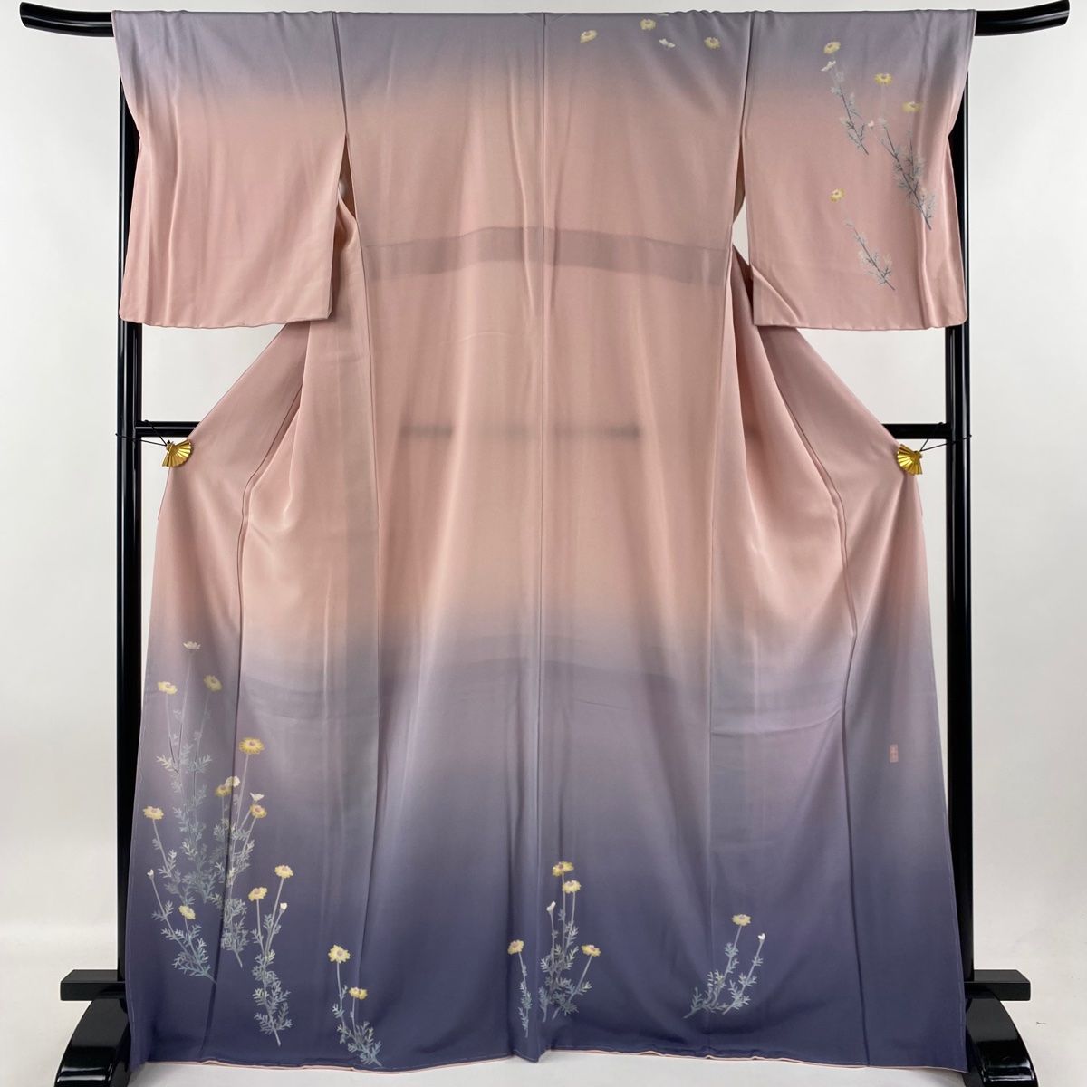 付下げ 身丈168.5cm 裄丈68.5cm L 袷 藤舟 落款 草花 ぼかし 薄紫 正絹 名品