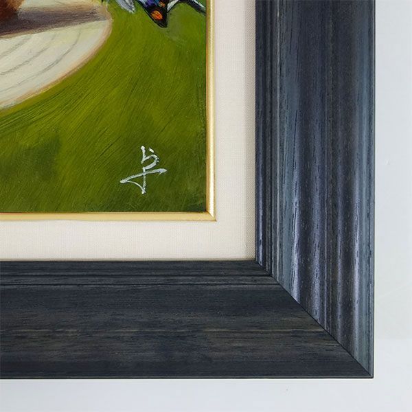 R.Lin ひまわり畑 白馬 ペガサス 油絵 油彩 肉筆保証 絵画 風景画 額縁