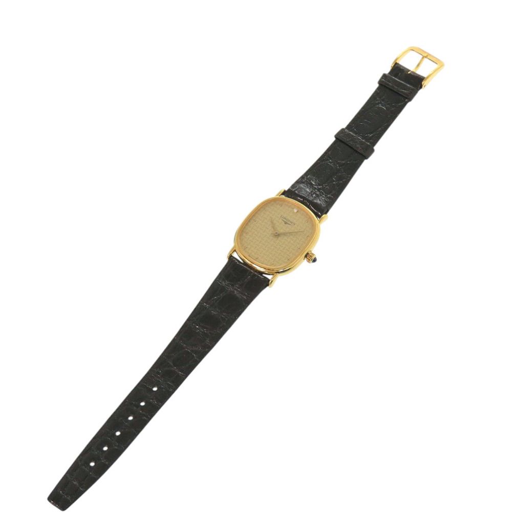 ロンジン 1Pダイヤ 手巻き SS レザー ゴールド ブラック 腕時計 0037 LONGINES