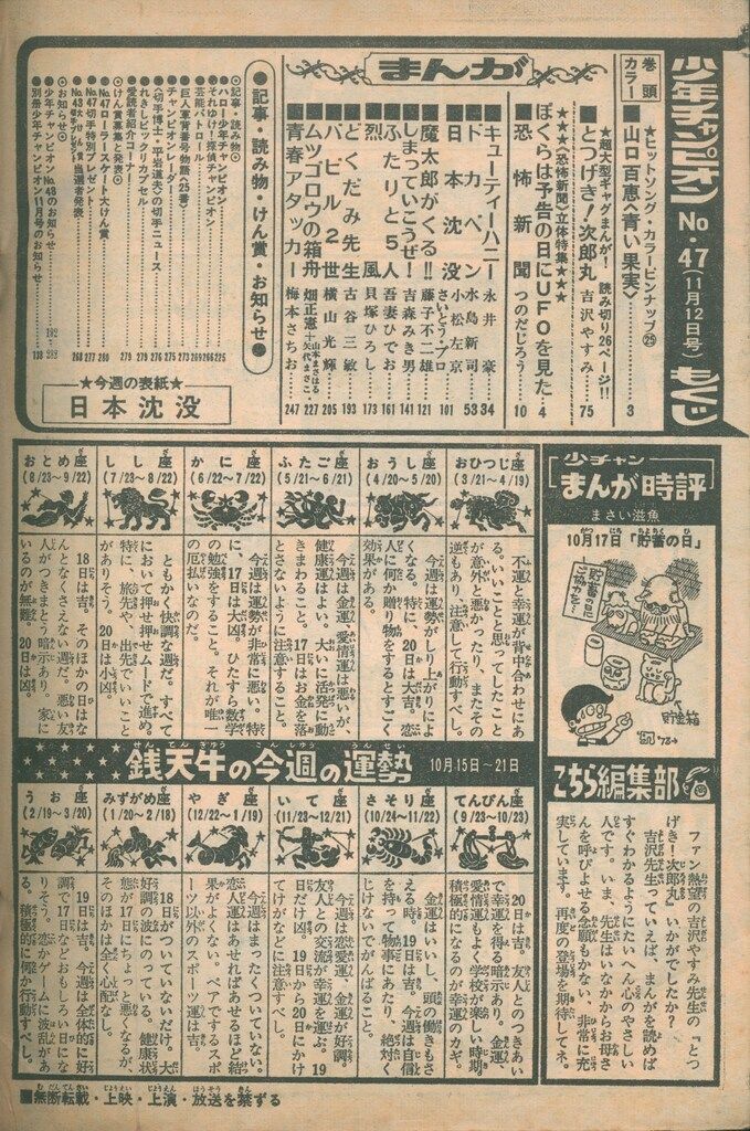秋田書店 週刊少年チャンピオン1973年(昭和48年)47 ※手塚治虫