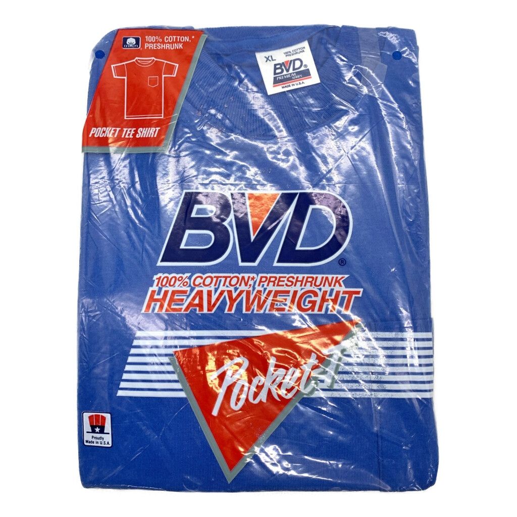デッドストック 80年代 USA製 B.V.D. ビーブイディー ポケットＴシャツ ポケT ブルー (メンズ XL) 中古 古着 T2890