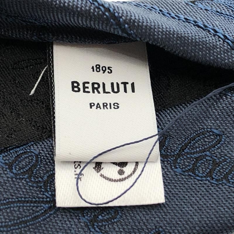 中古】BERLUTI シルクスクリットタイ ネクタイ ネイビー