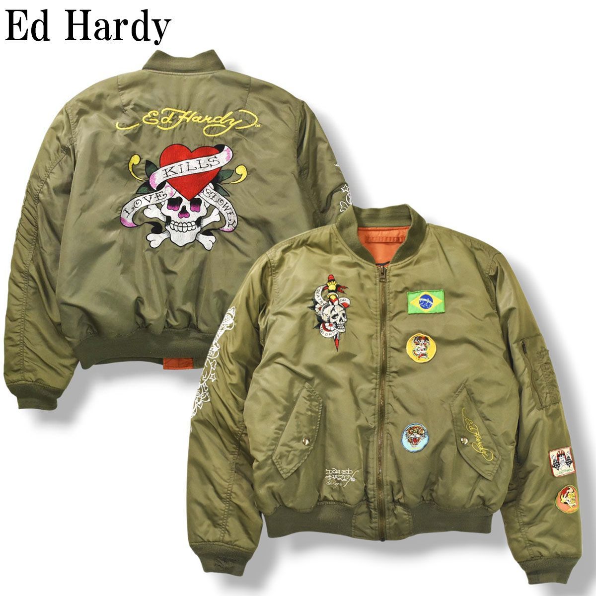 DonEdHardy エドハーディー MA-1 スカジャン 虎 刺繍 ワッペン 刺繍×ワッペン！Ed Hardy MA-1 JKT Lサイズ エドハーディ