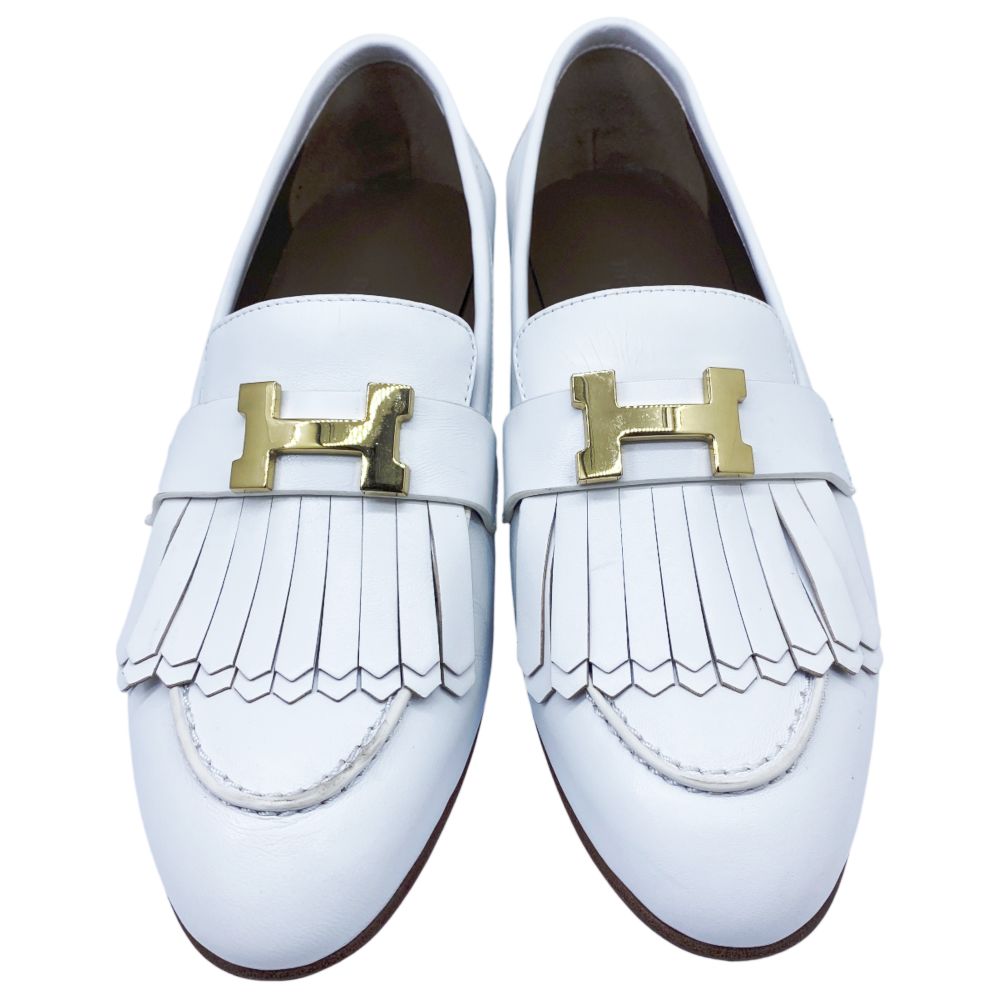 HERMES❤️ホワイト ローファー モカシン パリ　37 HERMESエルメス モカシン パリ ローファー ホワイト 37 極美品！