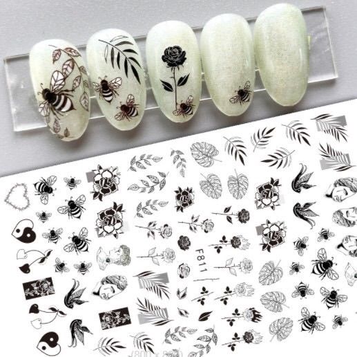 メルカリshops 602 極薄ネイルシール F811 花 イバラ アート 一輪 ハート